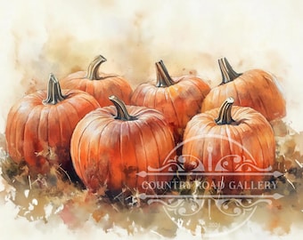 Stampa artistica di natura morta con zucca vintage, decorazione autunnale rustica