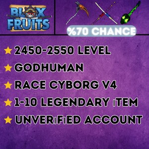 SOLD - Blox Fruits Lv 2450, Race V4, Awaken Dough, GodHuman, All  Mythical Sword