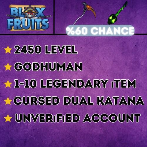 New Blox Fruit UPDATE 20, Level 2550 Max, Fruit Leopard, GodHuman, Cursed Dual Katana, Hallow scythe, Soul Guitar, Unverified Account