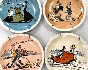 Juego de 4 platos numerados de la serie Tour de Norman Rockwell con colgadores de pared Newell