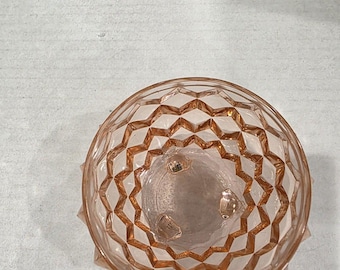 Vintage Jeannette roze depressiekubus 3-voetige poederpot - geen deksel