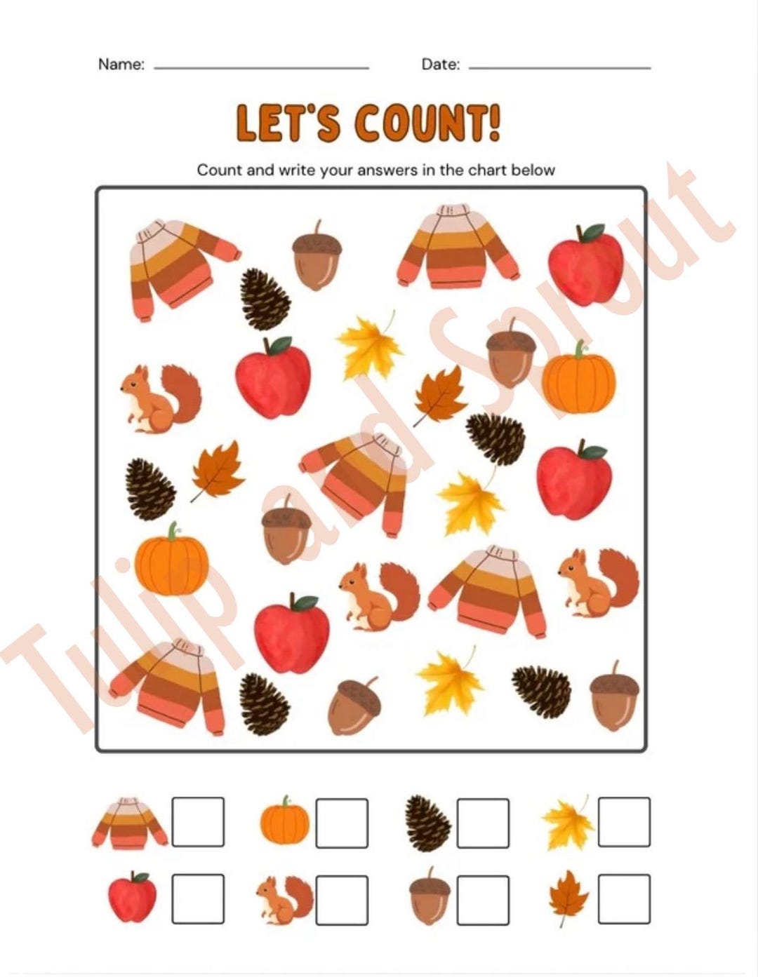 Fall Counting Worksheet for Kids - Etsy