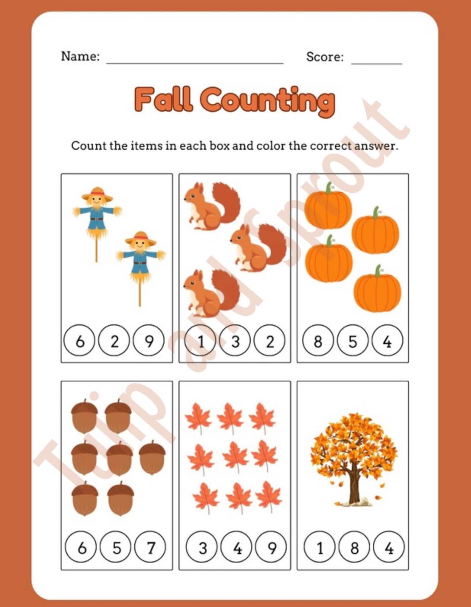 Fall Counting Worksheet - Etsy