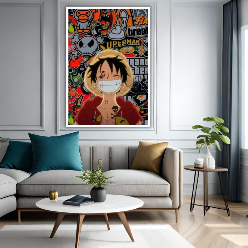 One Piece Anime Canvas, Luffy Art Print, Anime Gift Idea, Luffy Wall