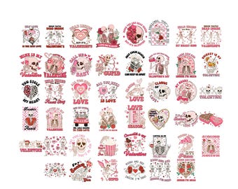 Skeleton Valentine's Day PNG Bundle, Funny Shirt Designs (Digital Download)