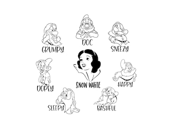 Snow White and Seven Dwarfs Clipart, PNG SVG (Digital Download)