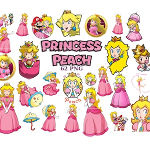 ピーチ姫 PNG クリップアート バンドル、スーパーマリオ バースデー (デジタル ダウンロード)