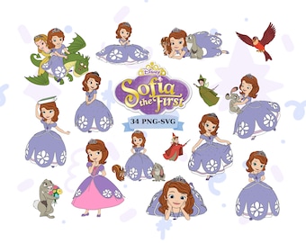 Sofia the First Cliparts Bundle, Cartoon Sublimation PNG SVG