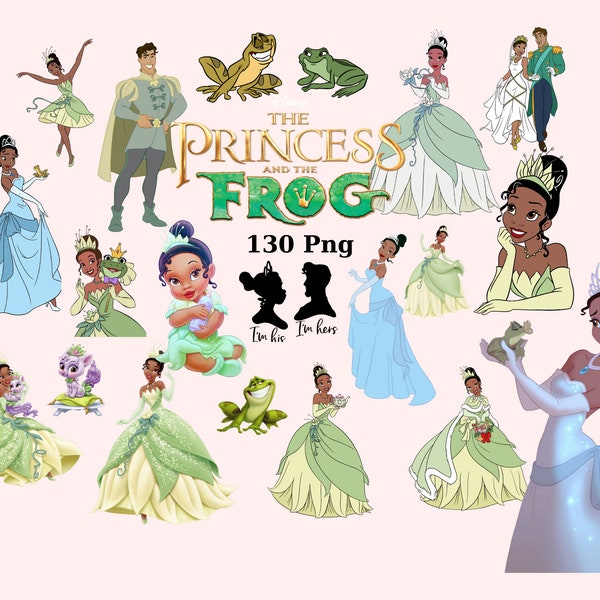 Princesa y la rana PNG Paquete Clipart, Princesa Tiana PNG, Princesa png, Paquete Tiana PNG, Tiana clipart