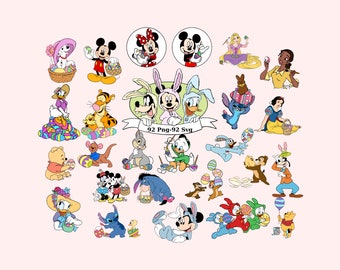 Mickey en vrienden paasbundel, Wınnıe the Pooh Easter Svg, konijn png, paasei png, Magic Kingdom, paashaas png-svg-bundel