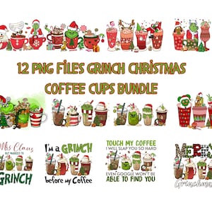 Zestaw świątecznych kubków do kawy Grinch w formacie PNG (do pobrania cyfrowego)