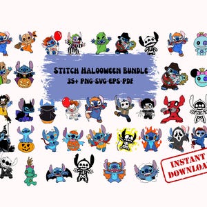 Horror Characters Stitch Bundle, Halloween bundle Svg, Png, Eps, Pdf , Halloween Svg, Cartoon Halloween Svg, Halloween Instant Download