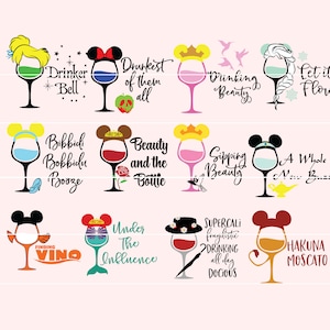 Princess Wine Glass Bundle PNG-SVG, Princess Wine Glass svg, Princesses svg, Princess Wine Glass cut file, File Silhouette, Printable file