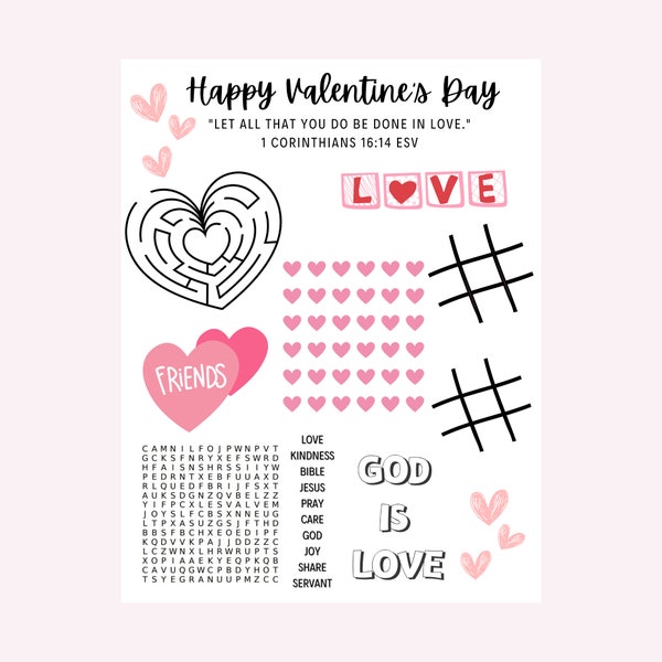 Christian Valentine's Day Kids Activity Sheet, Scripture Valentine, Kids Valentine Coloring Activity, Printable Valentine PDF, Homeschool