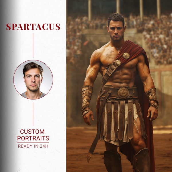 Custom Spartacus Portrait From Photo Birthday Present For Husband Personalized Historical Warrior Portrait Digital Prints Gift For Man