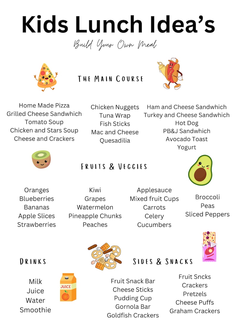 Lunch Options Graphics Digital Kids Lunch Ideas - Etsy
