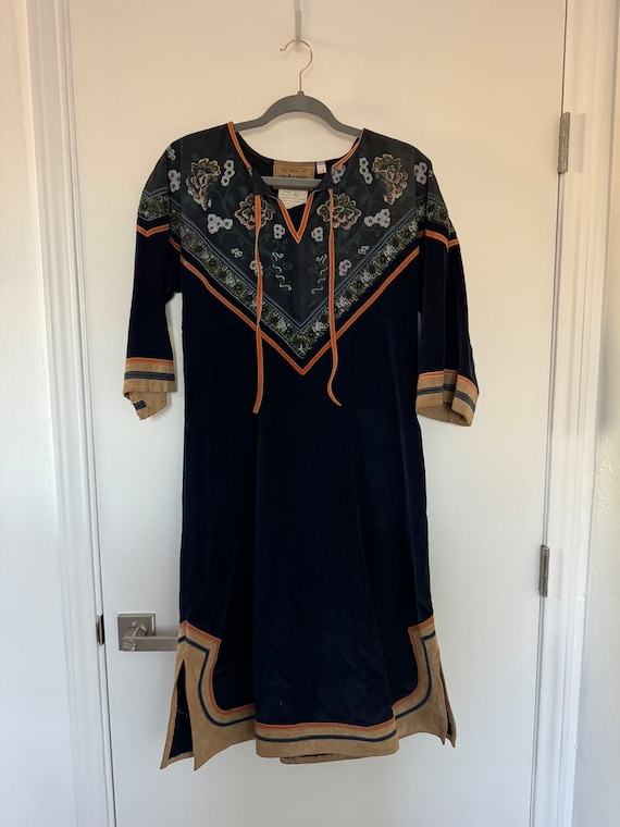 70s-80s Vintage Courderoy and Leather Dress