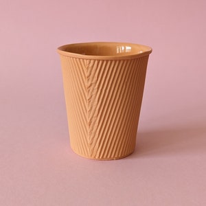 Porcelain cappuccino cup in take away paper cup design, handmade from pigmented premium Limoges porcelain, perfect gift for coffee lovers image 3