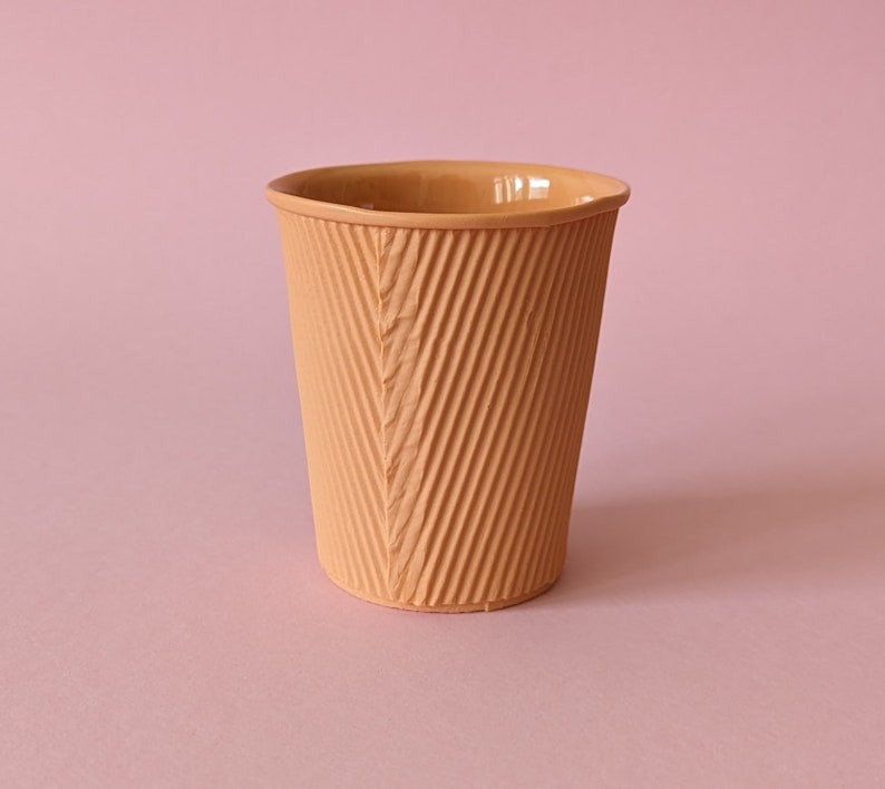 Porcelain cappuccino cup in take away paper cup design, handmade from pigmented premium Limoges porcelain, perfect gift for coffee lovers image 3