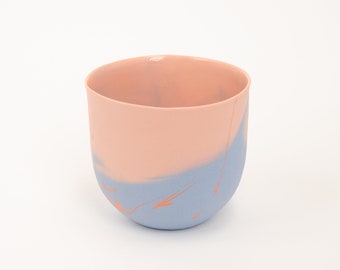 Unique one of a kind handmade porcelain cup #007 with marbled flow effect, pigmented Limoges porcelain, exclusive present, special gift