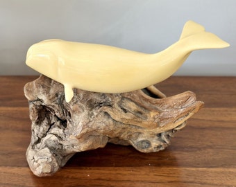 Vintage 11"  Whale Sculpture on Burl Wood | John Perry Whale Sculpture