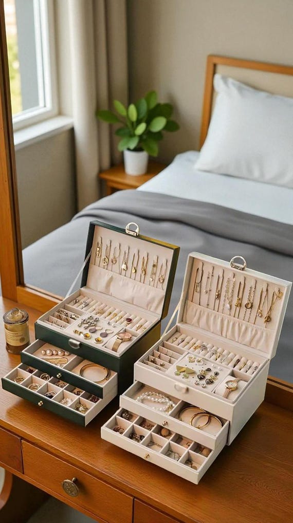 PU Leather Jewelry Box with Mirror – Elegant 3-Layer Organizer