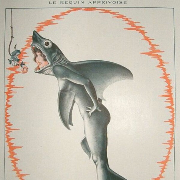 Le Requin Apprivoise, La Vie Parisienne, art deco, vintage print, french, illustration