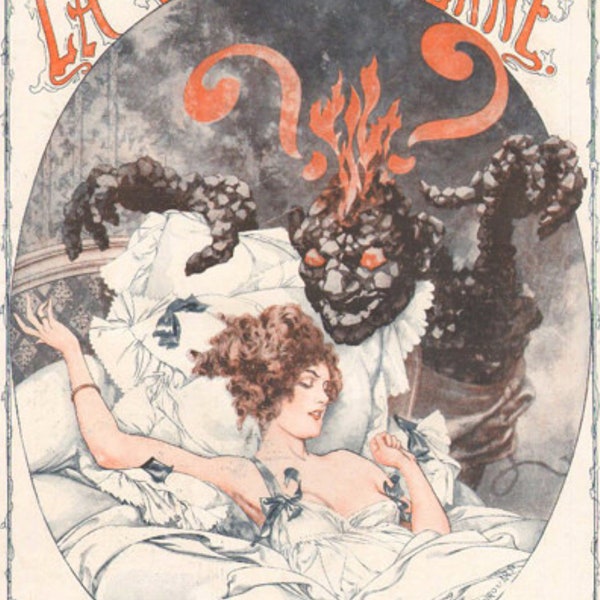 Le Cauchemar du Charbon, La Vie Parisienne, art deco, vintage print, french, illustration, home decor, nightmare dream