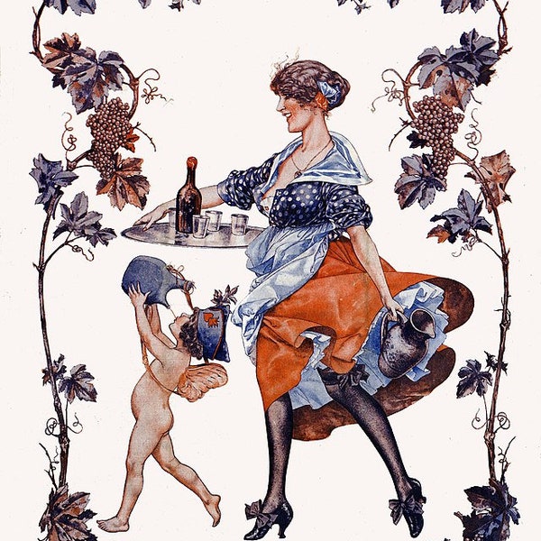 Fruit of the Vine (Madelon), La Vie Parisienne, art deco, vintage print, french, illustration, Chéri Hérouard, world war I art, home decor