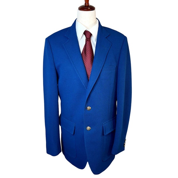 Vintage Hardwick Clothes Sport Coat Blazer Size 40L Cobalt Blue Waffle Weave
