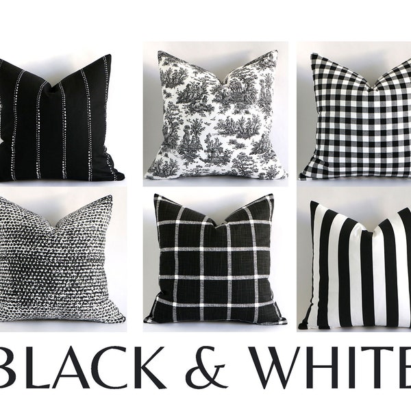 Black and White Modern Farmhouse Euro Shams 24x24 26x26 28x28 + More Sizes, 9 Fabrics A004