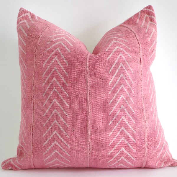 White Arrows on Pink Authentic African Mudcloth Throw Pillow Covers, 10 Sizes