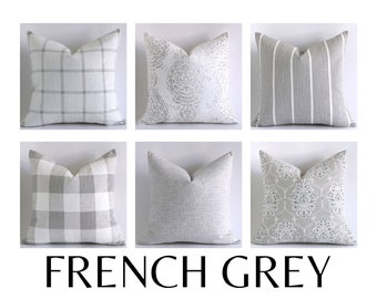 French Grey and White 12x21 Lumbar Pillow Cover +9 Other Sizes, 12 Fabrics A000
