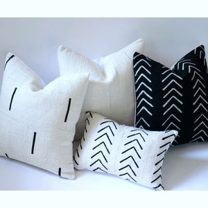 Authentic African Mudcloth Black and White Throw Pillows 20x20 18x18 24x24 A003