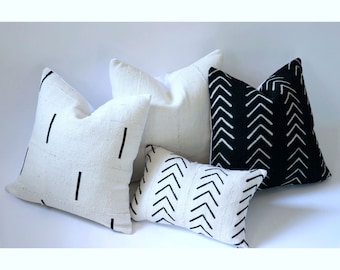 Authentic African Mudcloth Black and White Throw Pillows 20x20 18x18 24x24 A003