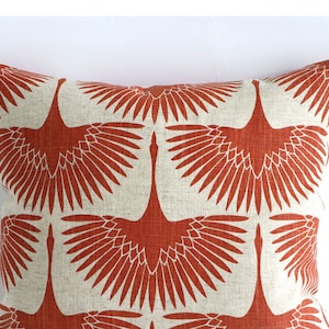 Art Deco Burnt Orange Swans on Natural Linen, Designer Mid Century Modern Throw Pillow Covers, 10 Sizes A010 image 4
