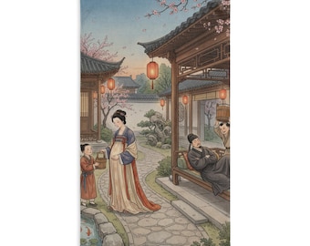 Lustiges Handtuch Aquarell Schwangere Frau Szene | Kirschblüten, Windlichter, asiatisch