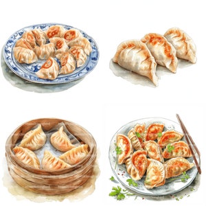 14 cliparts boulettes chinoises, téléchargement numérique, clipart aquarelle imprimable, créations en papier, Jiaozi, Culture, JPG haute qualité, journal indésirable