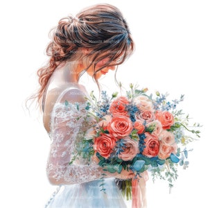 11 Clipart de buquê de noiva e casamento, download digital, clipart de aquarela para impressão, artesanato em papel, flores de noiva, amor, JPG, diário de lixo