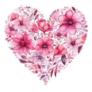 11 corazones florales rosados, clipart, descarga digital, clipart de acuarela imprimible, manualidades de papel, romántico, amor, JPG de alta calidad, diario basura