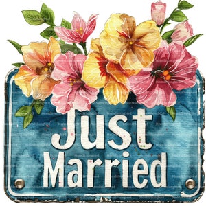 10 Just Married Teller Clipart, digitaler Download, druckbare Aquarell Clipart, Papiermodelle, Nummernschild, hochwertige JPG, Junk Journal