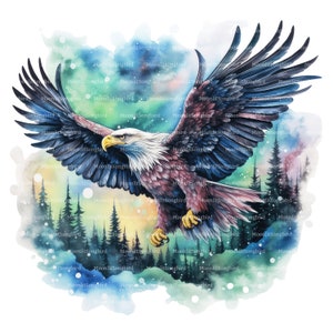 12 cliparts aigle et aurores boréales, téléchargement numérique, clipart aquarelle imprimable, créations en papier, aurore boréale, oiseau JPG, journal indésirable