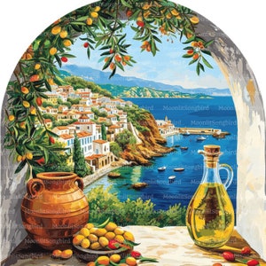 16 scene di olio d'oliva greco in Grecia Clipart, Download digitale, Immagine acquerello stampabile, Mestieri di carta, Costa, Estate, Europa, Diario spazzatura