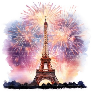 12 Eiffel Tower Fireworks Clipart, Digital Download, Printable Watercolor, Paper Crafts, High resolution, High Quality JPG, Junk Journal
