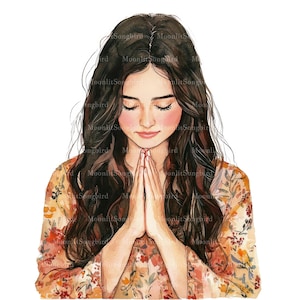 12 imágenes prediseñadas de mujeres morenas rezando, descarga digital, JPG, mujer rezando, niña rezando, niña rezando, imágenes de chicas cristianas morenas