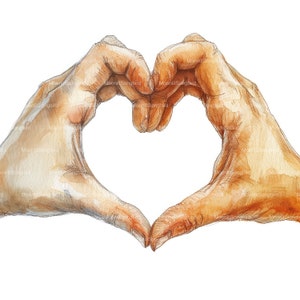 12 Mani che formano un cuore Clipart, Download digitale, Clipart acquerello stampabile, Lavoretti di carta, Amore, Mano, JPG di alta qualità, Junk Journal