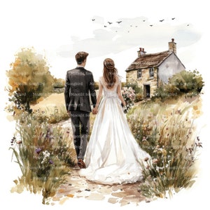 11 Imágenes prediseñadas de boda en el campo, Descarga digital, Imágenes prediseñadas de acuarela imprimibles, Artesanías de papel, Novia y novio, JPG de calidad, Diario basura