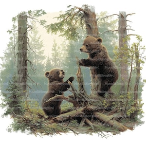 10 cuccioli di orso che giocano nella foresta Clipart, download digitale, clipart acquerello stampabile, lavoretti di carta, natura, orsi, divertimento, JPG, diario spazzatura