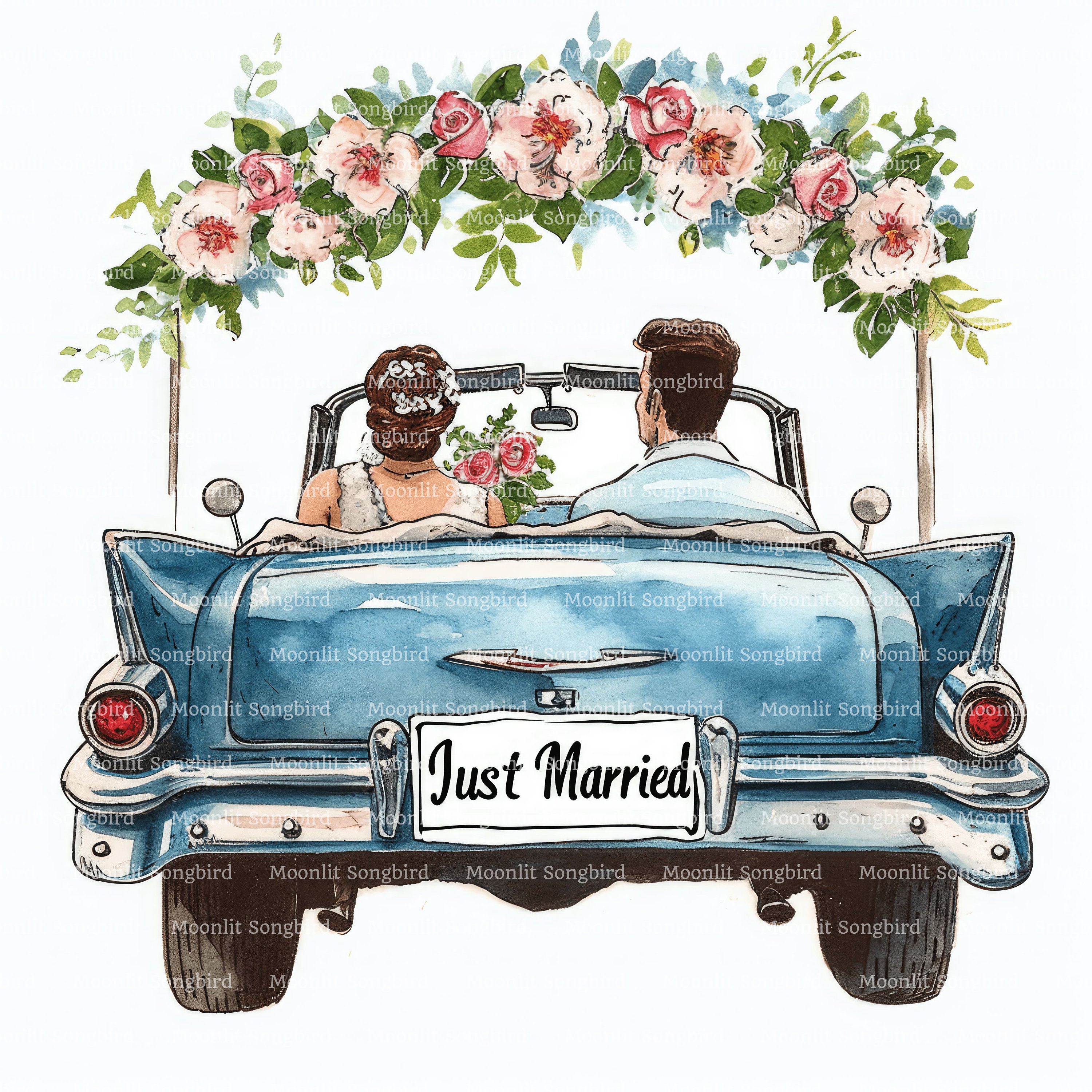 14 Just Married Car Clipart, Bride and Groom, Wedding Day, Love, Digital Download, Printable ...
