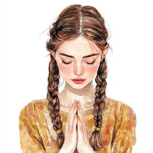 10 biddend meisje met gevlochten haar Clipart, digitale download, JPG en PNG, biddend meisje, biddende vrouw, christelijk meisje, bescheiden biddende vrouw